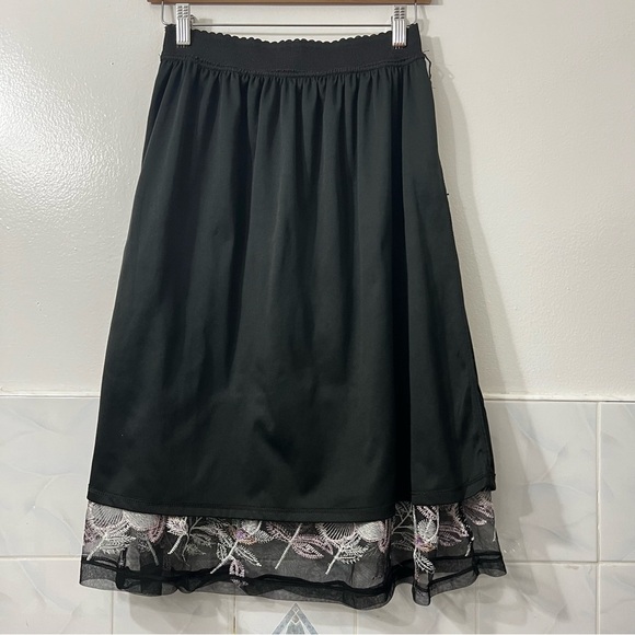 Magic S Black Floral Mesh Overlay Lace Whimsigoth Fairy Grunge Knee Length Skirt - Picture 5 of 11